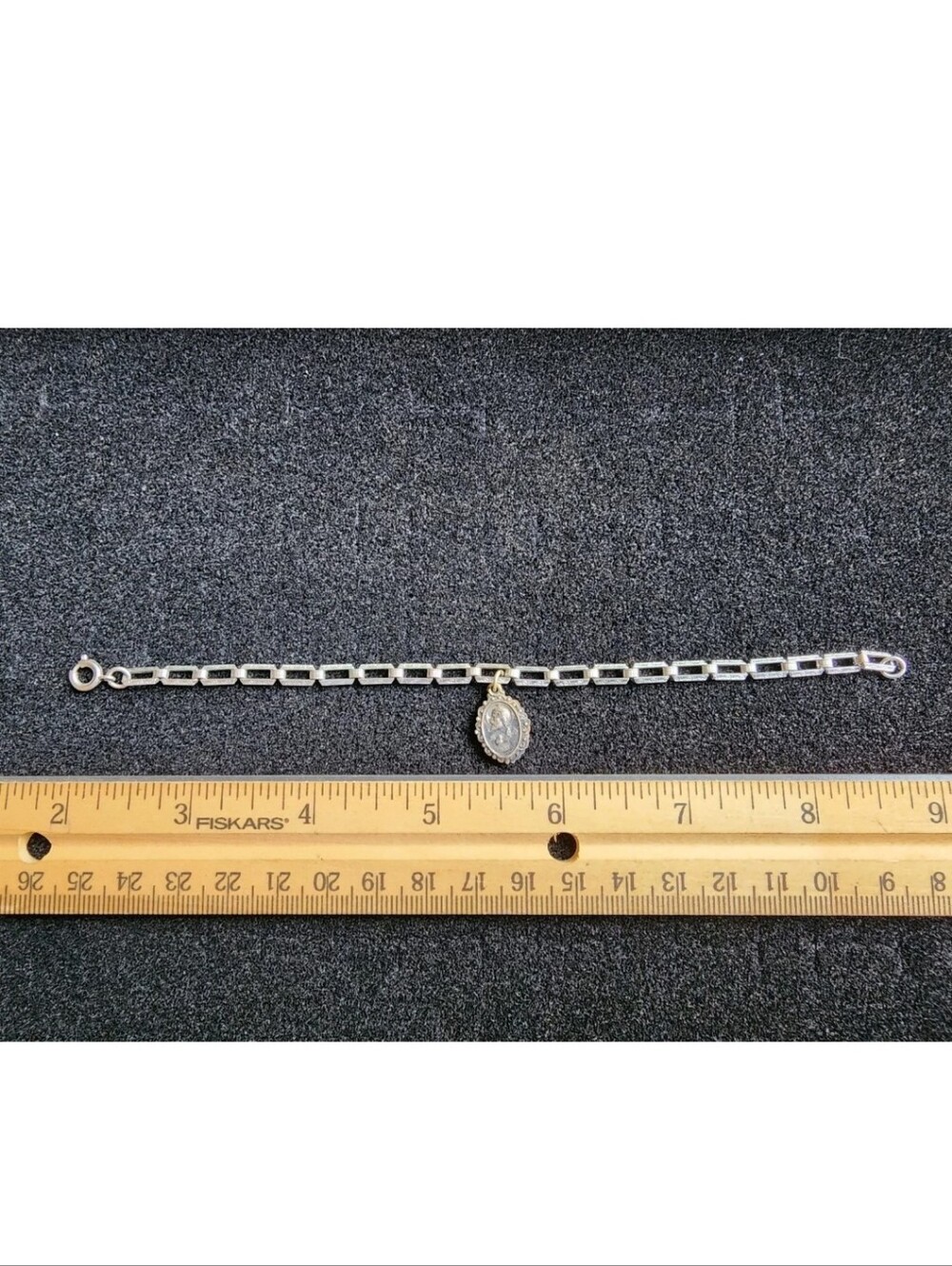 Vintage Sacred Heart Catholic Religious Bracelet Silver Tone Used